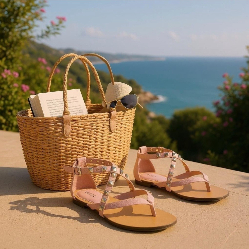 Guess Women Nizana Blush Pink Studded Ankle Gladiator Strap Sandals 10 M